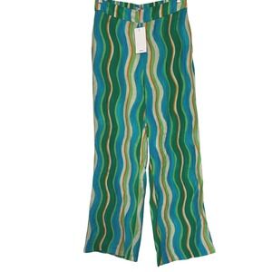 Mango Woman Medium M Colorful Wave Print Viscose Blend Wide Leg Pants artsy boho
